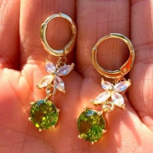 Cubic Zirconia Butterfly Drop Earrings with Green Rhinestone Gem | Sparkling Statement Jewelry