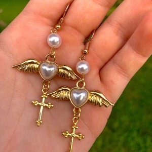 Cross Heart Angel Earrings