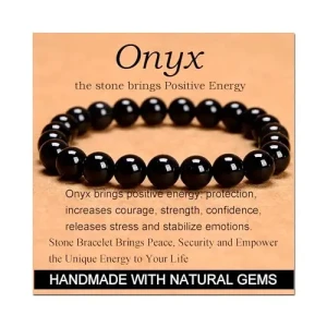 Massive Beads Black Onyx - Stone of Positive Energy - Handmade Yoga Stretch Elastic Bracelet Natural Stone Crystal Healing Power Energy Gifts