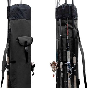 Allnice Durable Canvas Fishing Rod & Reel Organizer Bag Travel Carry Case Bag- Holds 5 Poles & Tackle