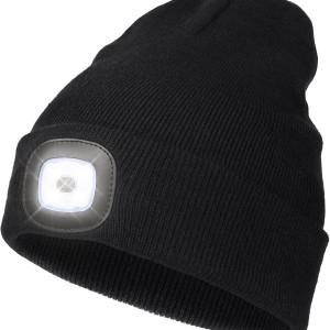 LED Beanie with The Light, Unisex USB Rechargeable Headlamp Winter Knitted Cap Gifts for Men